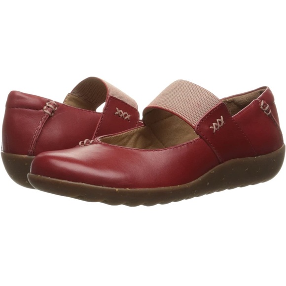 NIB Clarks red Medora Elie Mary Jane flats, size 8 1/2 M - Picture 1 of 12